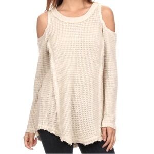 Free People, Sunrise Cold Shoulder Sweater, Small in Cream